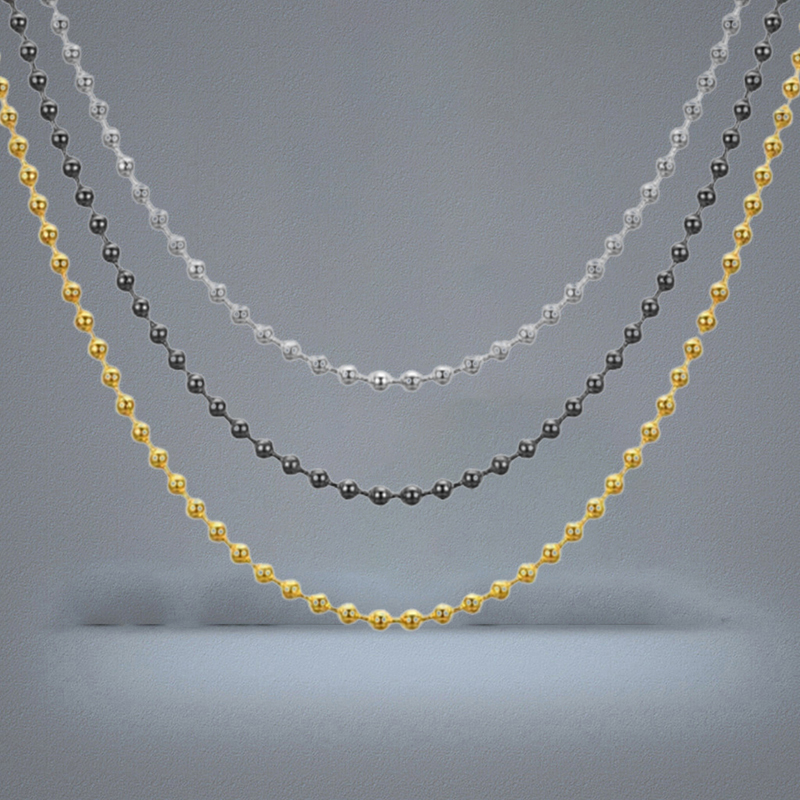 24mm Beads Ball Chains Necklaces Not Fade Stainless Steel Women Fashion Men Hip Hop Jewelry 24 Inch Silver Black 18K Gold Plated