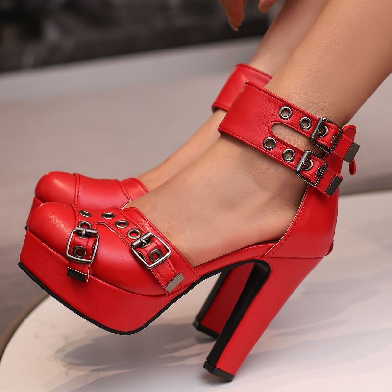 Red Platform High Heels Women's Sandals Summer Shoes Straps Black White Pumps Wedding Fetish Dance Party Shoes Large Size 50