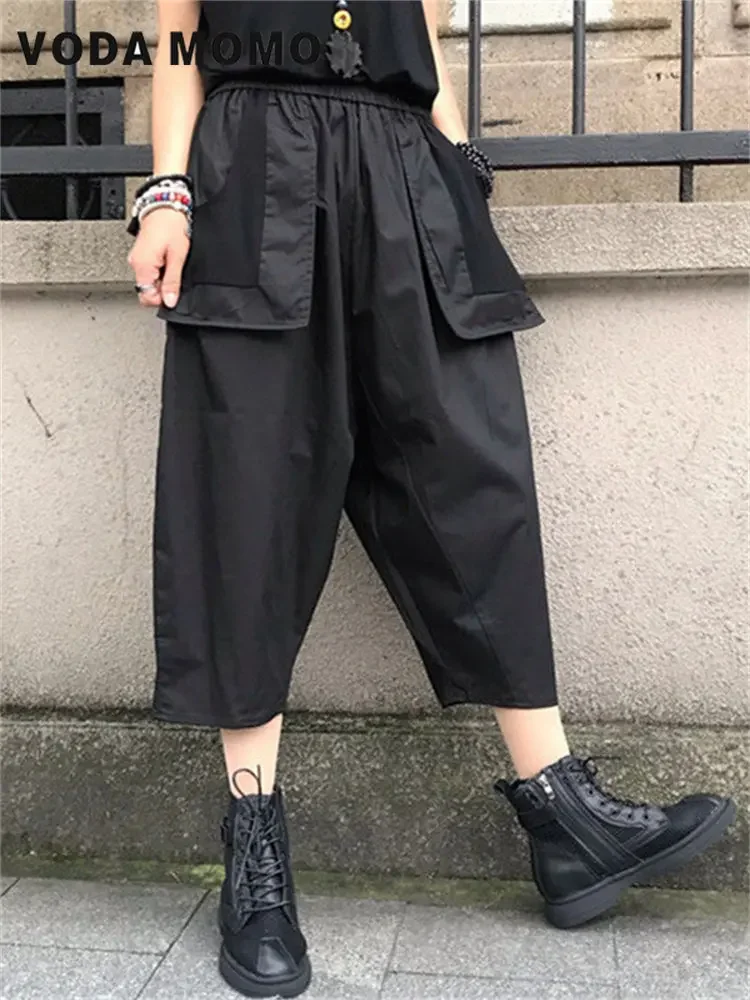 Nine-point Pants Haruku Casual Cargo Pants Solid Baggy Straight Trouser 2025 Wide Leg Pockets Joggers Trousers new Y2K Women Streetwear