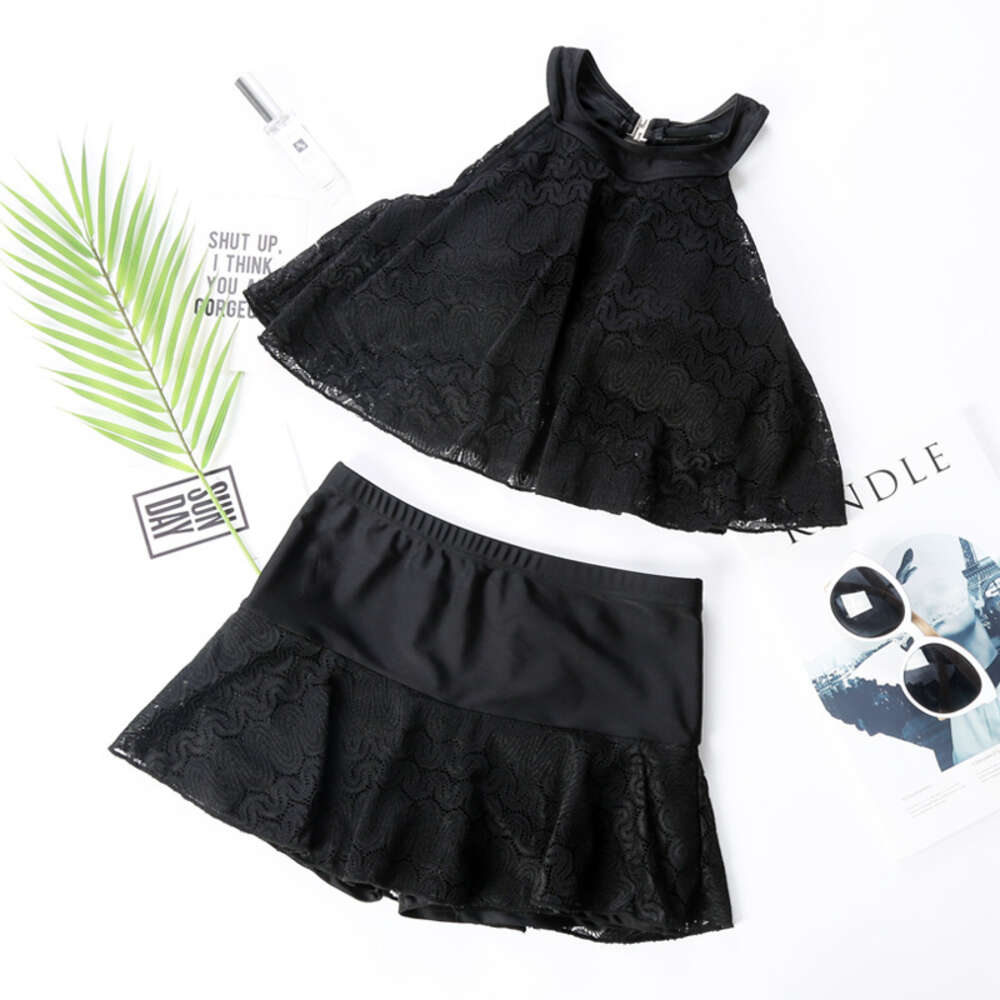 Ddmytiger South Korea Split Hot Springs Conservative High Waist Student Cover Belly Flat Corner Slim Gathering Lace Skirt Style Two Piece Swimsuit For