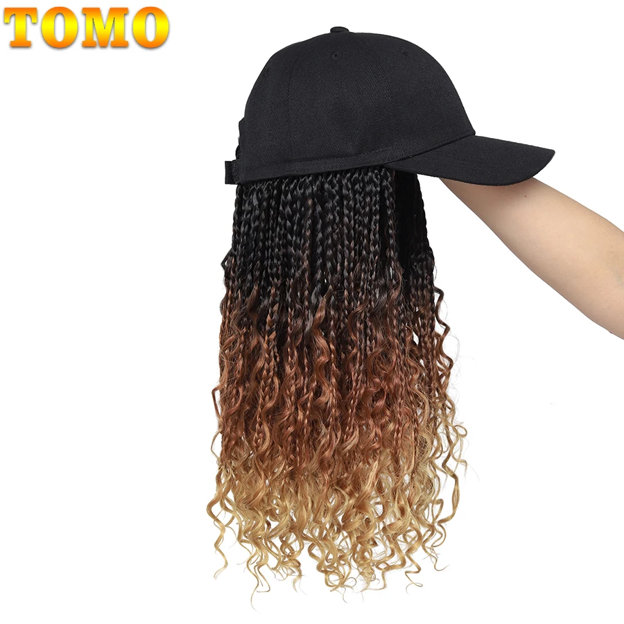 TOMO Braided Baseball Cap Wig Boho new Box Braids Extensions With Hat Black Synthetic Curly Box Crochet Hair Cap Wig 2025 For Women