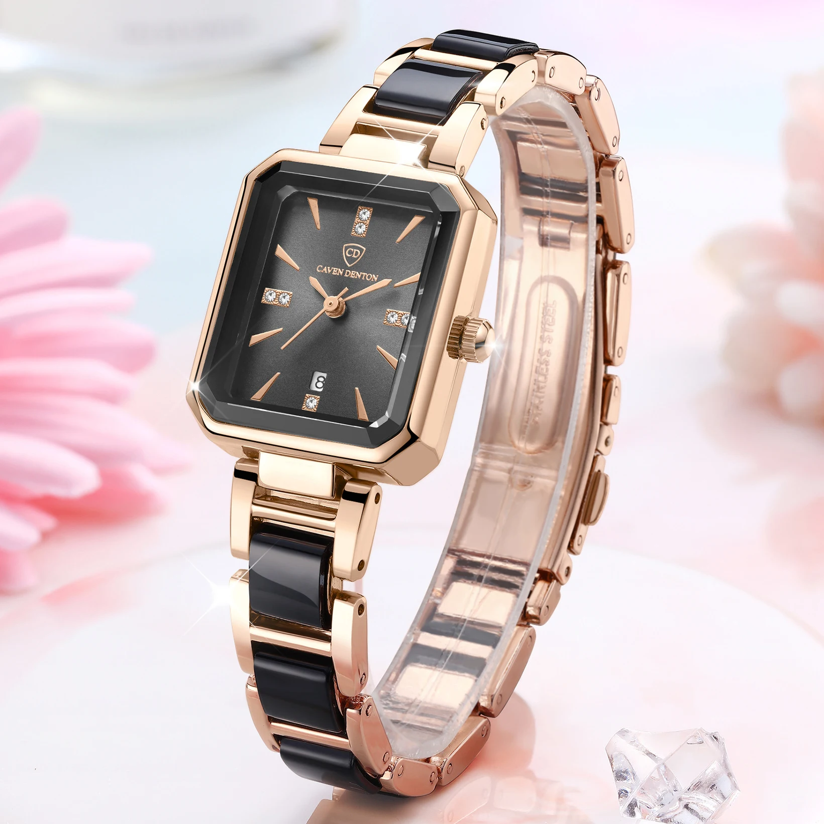 2023 Ceramics Elegant Watch for Women Luxury Brand Waterproof Square Black Ladies Wristwatches Relogio Feminino