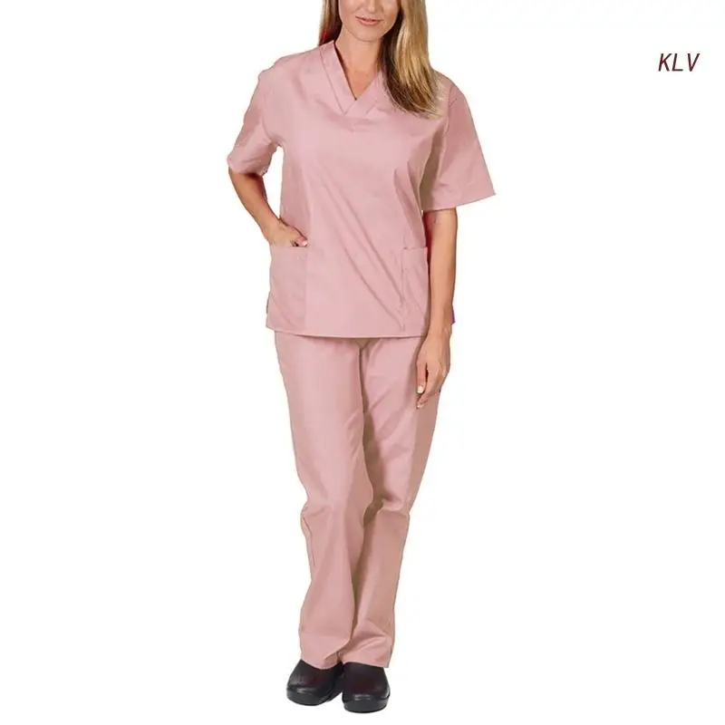 Scrubs Set for Women Nurse Uniform Suit Short new Sleeve Top 2025 & Pant with Pocket for Nurse Workwears