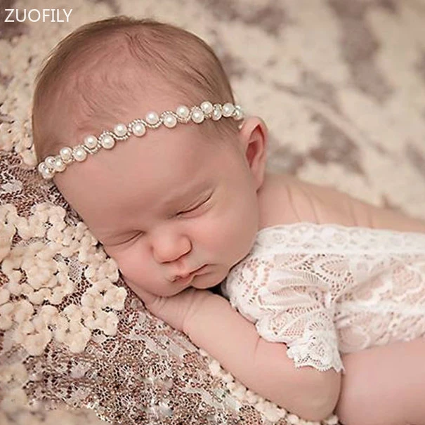 New Baby 2025 Photo Props Hair Accessories for Girl Newborn Photography Floral Tieback String of Pearls Headband new Infant DIY Headwear