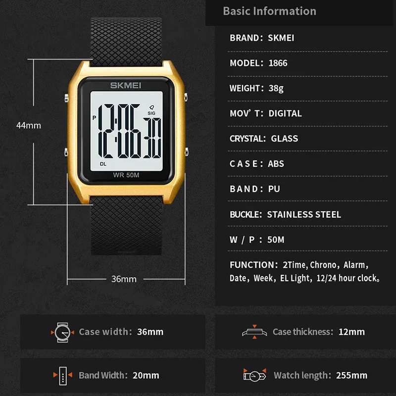 SKMEI 1866 Luxury Sport Waterproof Mens Digital Wristwatches Stopwatch Countdown Men Electronic Watches 1879 Relogio Masculino