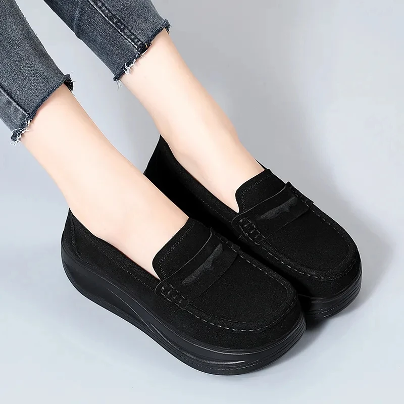 2023 New Spring Autumn Shoes Woman Platform Genuine Leather Women Flats Thick Sole Women's Loafers Moccasins Female Shoes