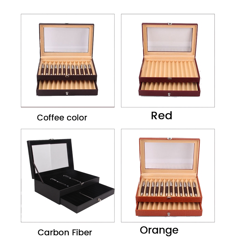 2025 24 Slots new Wooden Pen Display Storage Box 2 Layer PU Pen Case Fountain Pen-Collector Jewelry Organizer