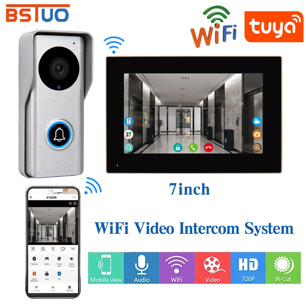 2.4 Wifi Tuya Video Intercom Kits for Home Smart Life Videophone with HD Camera Video Call Touch Unlock Monitor House Interphone