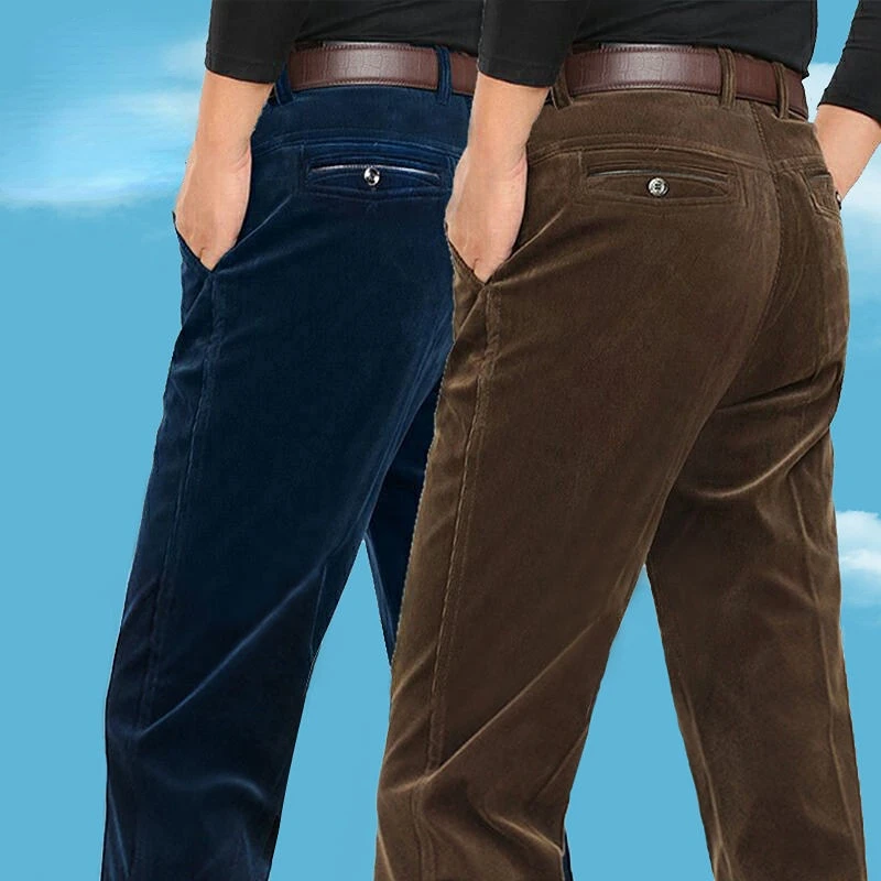 Autumn 2025 Winter Clothing Warm Corduroy Pants Men Fleece Brushed Work Designer Straight Middle Aged Elderly new Veet Trousers