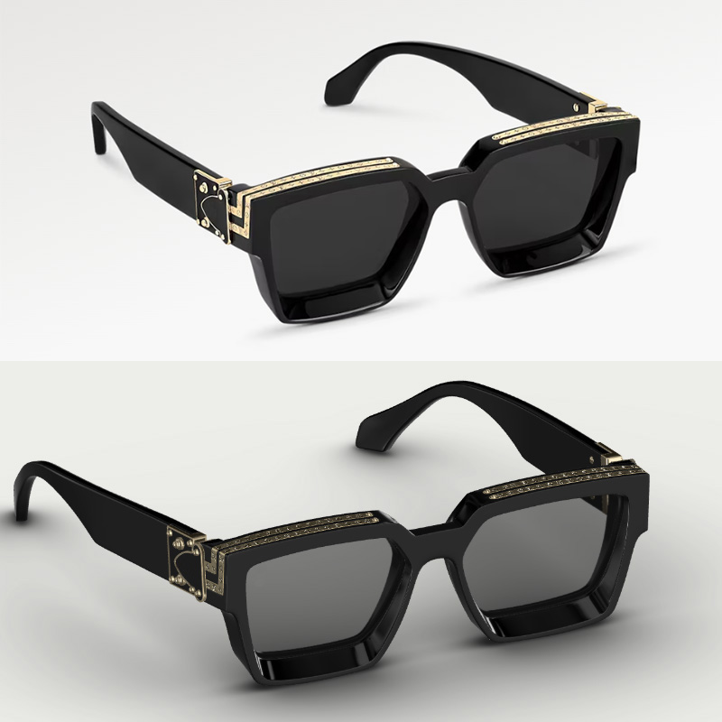 1.1 Millionaires Sunglasses 25SS Z1165 Black Acetate Frame Gold Metal Lock Hinge Mens Womens Square Virgil Abro Luxury Sunglasses UV Protection: 100%