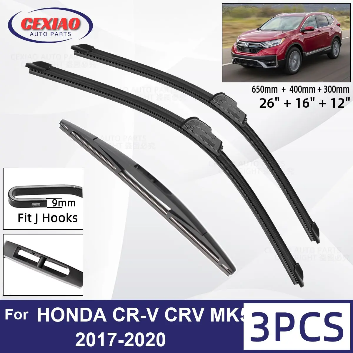 For HONDA CR-V 2025 CRV 5 2017-2020 Car Front Rear Wiper new Blades Soft Rubber Windscreen Wipers Auto Windshield 26"+16"+12" 2018 2019