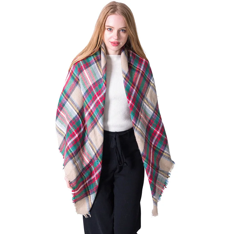 2022 Women Scarf new 2025 Plaid Winter Cashmere Scarves Lady Shawls Bandana Neck Warm Knit Triangle Bandage Foulard Femme Wraps