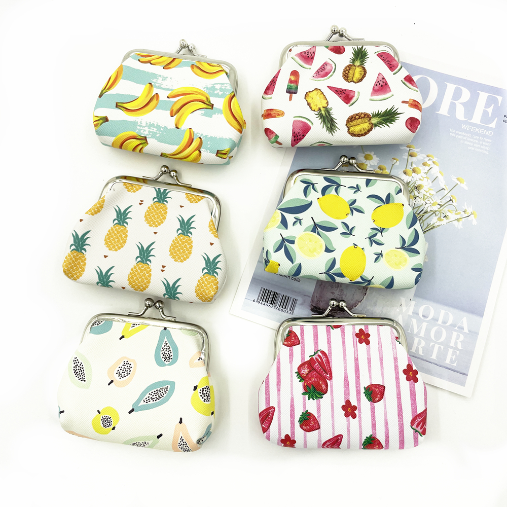 Women Coin Purse Mini Kiss Lock Wallet Small Plant Flower Printing Hasp Wallet Female Girls new Pu 2025 Leather Money Change Pouch