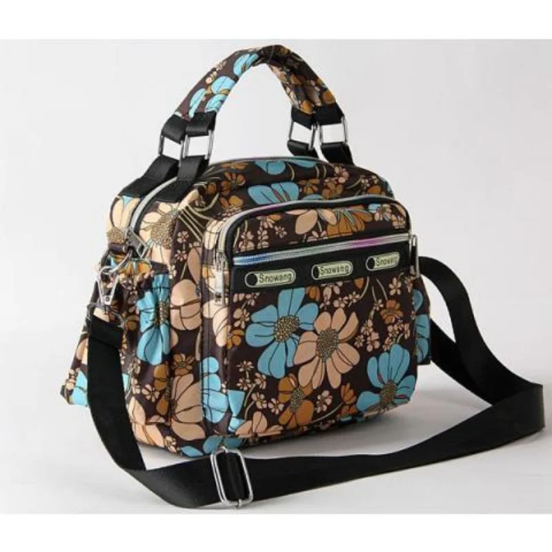 Spring Autumn 2023 New Shoulder Messenger Bag Multi-Layer Zipper Waterproof Handbag Large Capacity Lightweight Mother Bag Floral