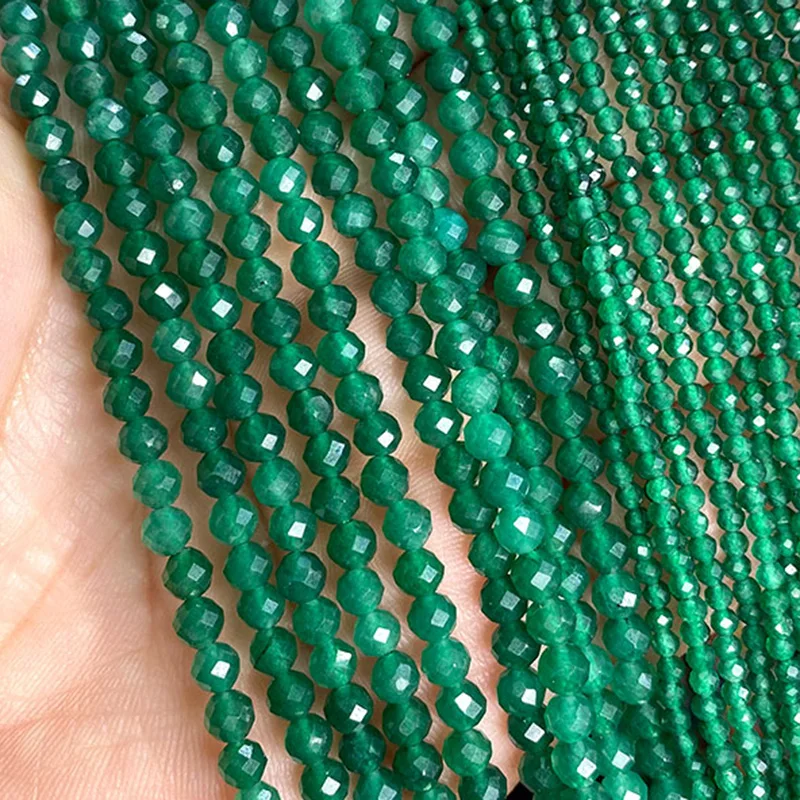 Natural Stone Beads Faceted Emerald Green Chalcedony Round Loose Spacer Bead For Jewelry Making DIY Bracelet Necklace 2-4MM