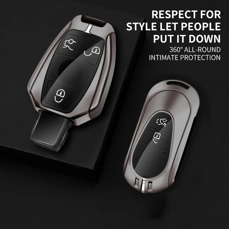 Metal Leather Car Key Case Cover Fob for Mercedes Benz A C E S G Class GLC CLE CLA GLB GLK GLS W177 W205 W212 W213 W222 X167 AMG