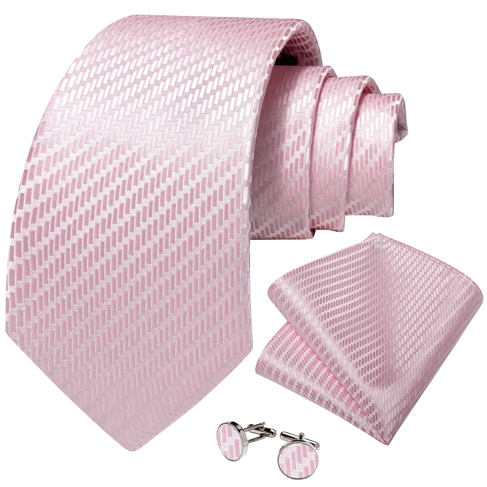 Pink Plaid Striped Silk Ties for new Men Pocket Square 2025 Cufflinks Wedding Party Accessories Gift 150cm Length Neck Tie Set