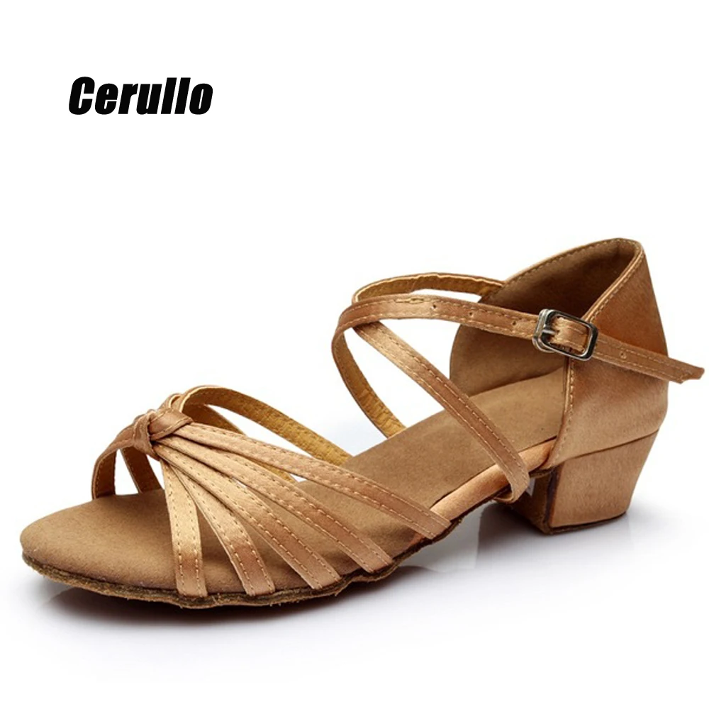 Classica Children Salsa Latin Dance Shoes kids Tango Ballroom Cha-Cha Dancing Sandals Soft Suede Sole 3.5cm Stable Low Heel C02D