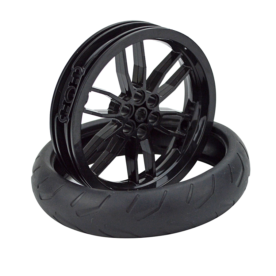 2Pcs MOC Building Block Technical Part Brick Motorcycle Tyre & Motorcycle Rim Compatible with 88517 11957 Part Car Toy Wheel