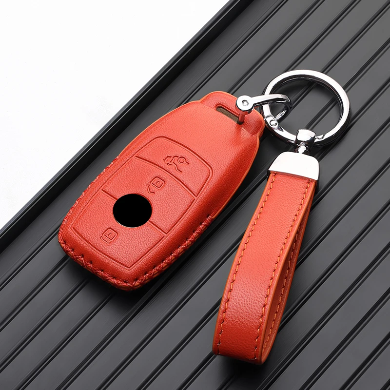 Leather Car Key Case Remote Cover Shell Bag Holder Fob For Mercedes Benz A B C E S Class S400L CLA CLS GLC GLE GLS EQE EQS AMG