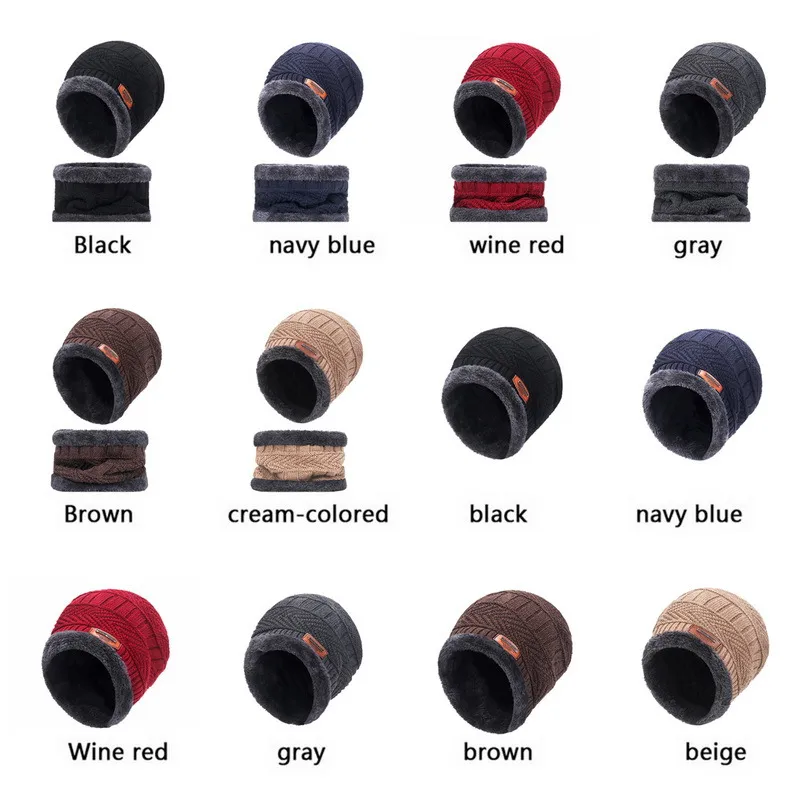 New Winter Knit Cap Men And Women Outdoor Warm Thickening Plus Velvet Loose Winter Hat With Scarf Brand Winter Ski Mask Hat Set