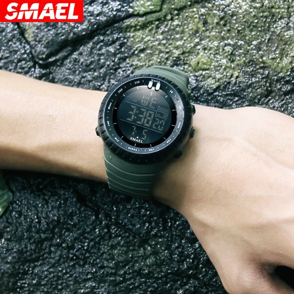 SMAEL Top Brand Men Electronics Watch Outdoor Sports Waterproof Big Dial Digital LED Alarm Digital-watch 2025 new Male 1237