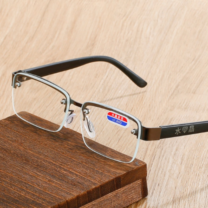 Gafas de lectura de media montura para hombre, lentes de alta calidad con piedra Natural Original para presbicia, + 2,0