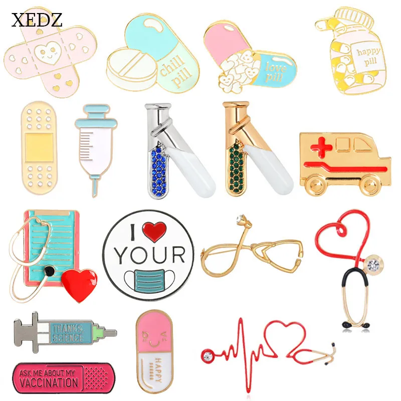 XEDZ Syringe Band-aid Enamel Brooch Medical Appliance Medicine Metal Badge Doctor Nurse Stylish Jewelry Gifts For Friends