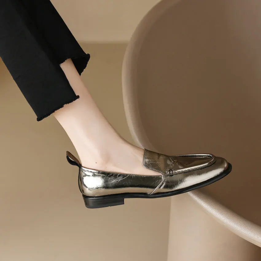 QUTAA 2023 Classic Women Pumps 2025 Spring Summer Working Casual Genuine Leather Low Heels Round Toe Loafers Shoes Woman new Size 34-40