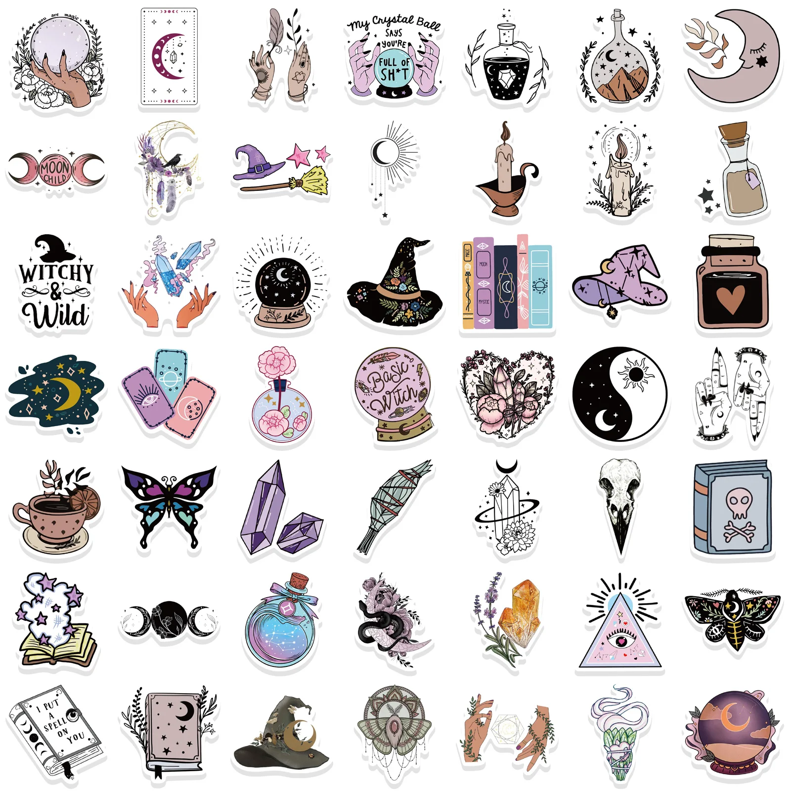 50/100/200Pcs Boho Witchy Apothecary Stickers Witch Sticker Tarot Goth Stickers Waterproof Toy 2025 Decals for Kid new Girl Gift