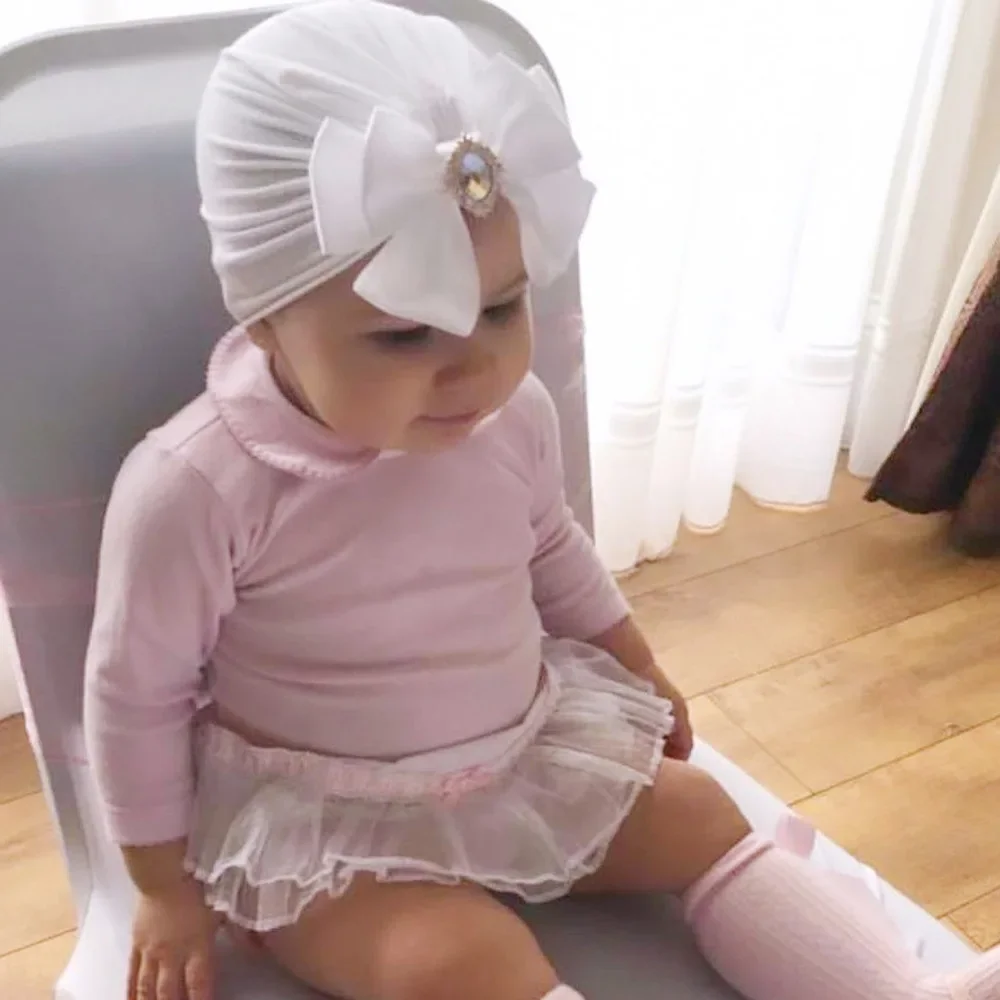 Baby Hats Caps Big Bownot Turban Hat Cute Solid Color Rhinestone Head Wraps for Newborn Infant Kids Toddler Bow Beanie Headwraps