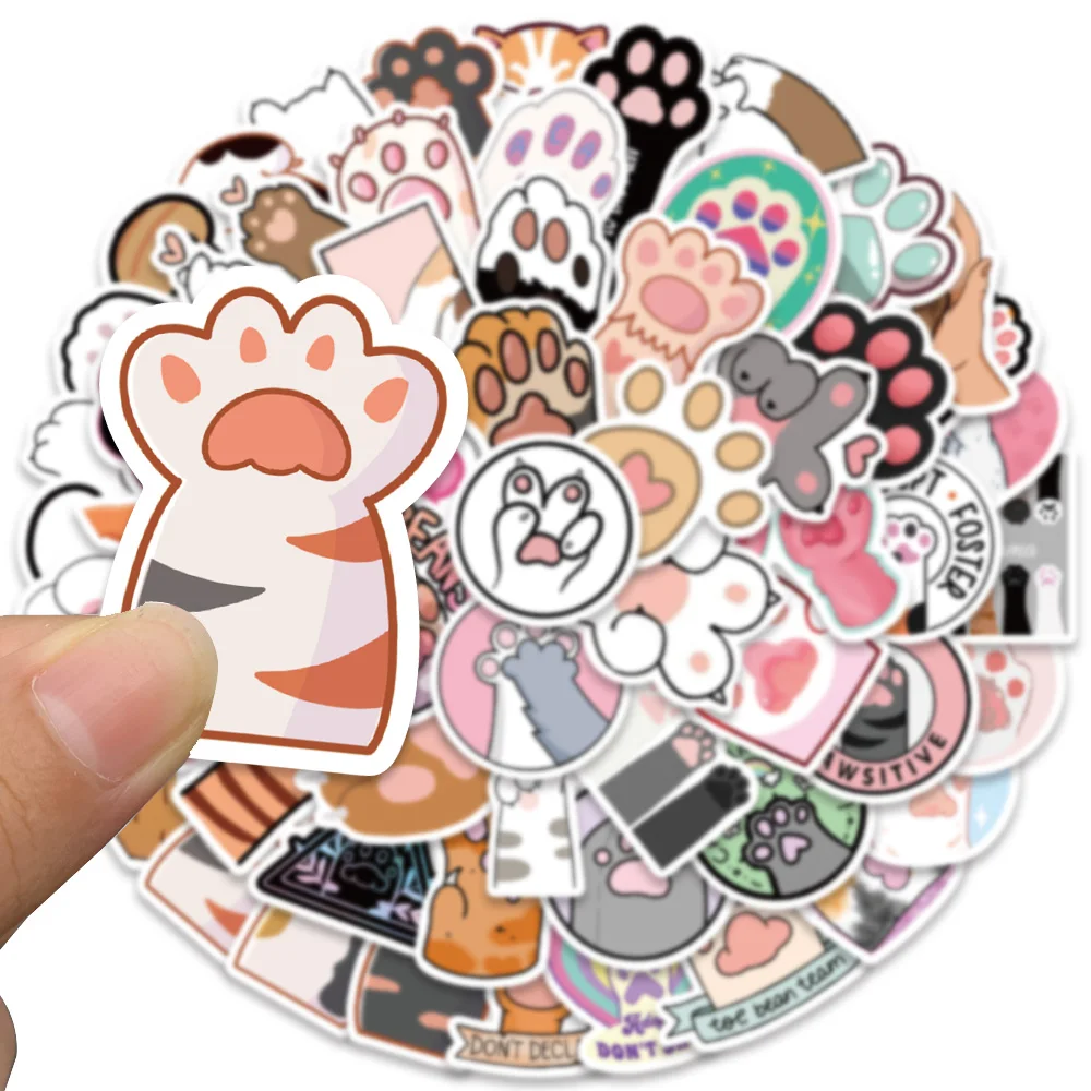 61PCS Kawaii Pink Cat Paw Cute Kitty Girl Stickers Aesthetic Decal for Diary Suitcase Scrapbook Phone Waterproof Bottle Decor