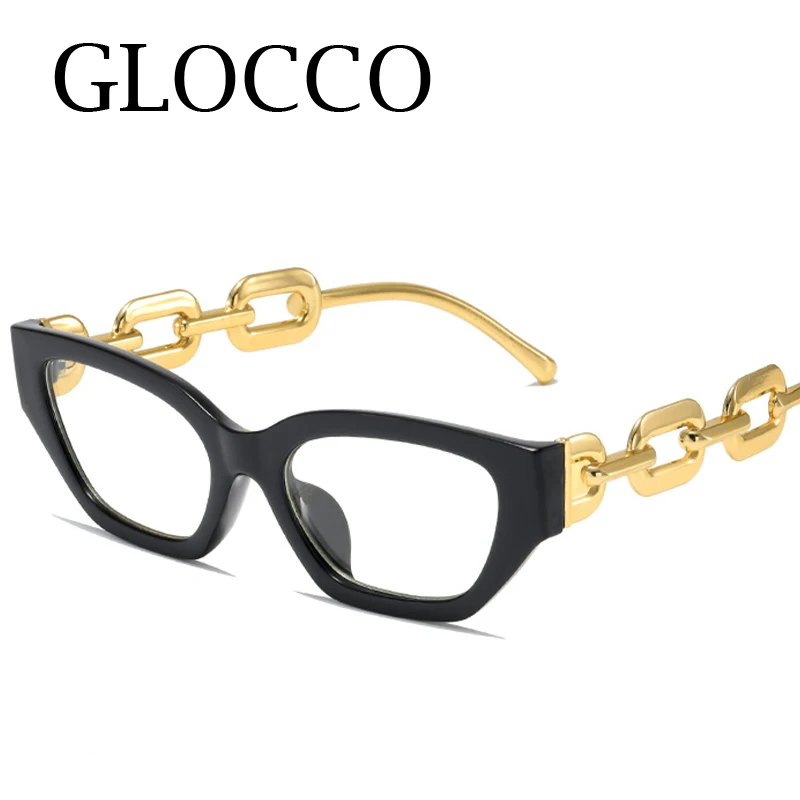 Vintage GOLD Frame Clear Reading Glasses Women Sexy Cat Eye Anti Blue Light Glasses Luxury Designer Big Chain Optical Eyeglasses