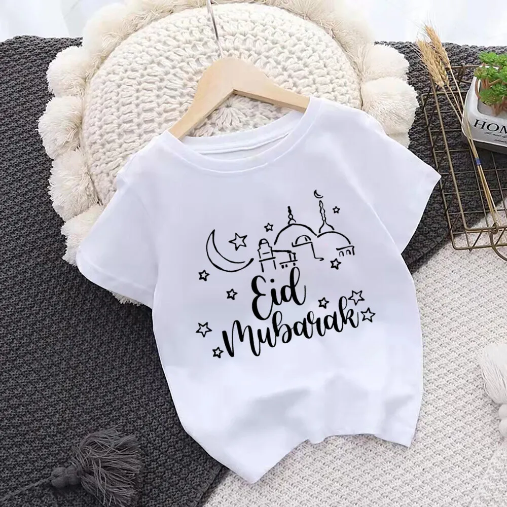Happy Eid Mubarak Summer T-shirt Children's Clothing Eid Girls Boys Tops Ramadan Short Sleeve T-shirt new Kids 2025 Eid Outfit Clothes