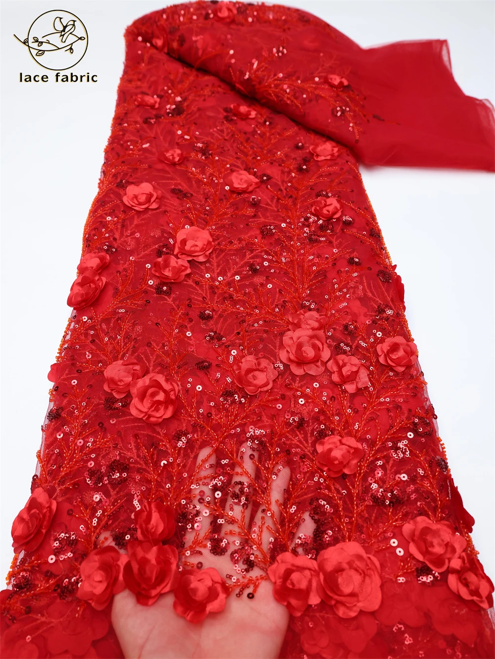 African 3D Lace Fabric new 5 2025 Yards 2023 High Quality Beaded Lace Embroidered French Nigerian Sequins Lace Fabric For Wedding Party