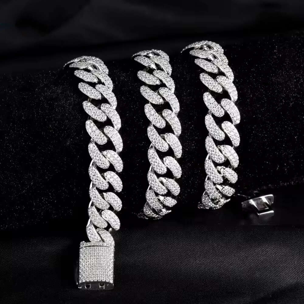 15mm Designer Fashion Zirconia Full Dias No Moissanite Cuban k Chain Hip Hop Fine Jewelry Necklace Sterg Sier Fully Men For Women
