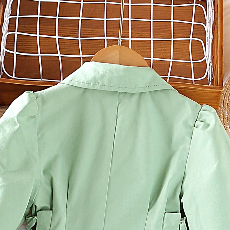 Jacket For Girls 4-7 Years Green Double-Breasted Trench Coat For Girls Stylish Girls Korean Casual Girls' Jacket