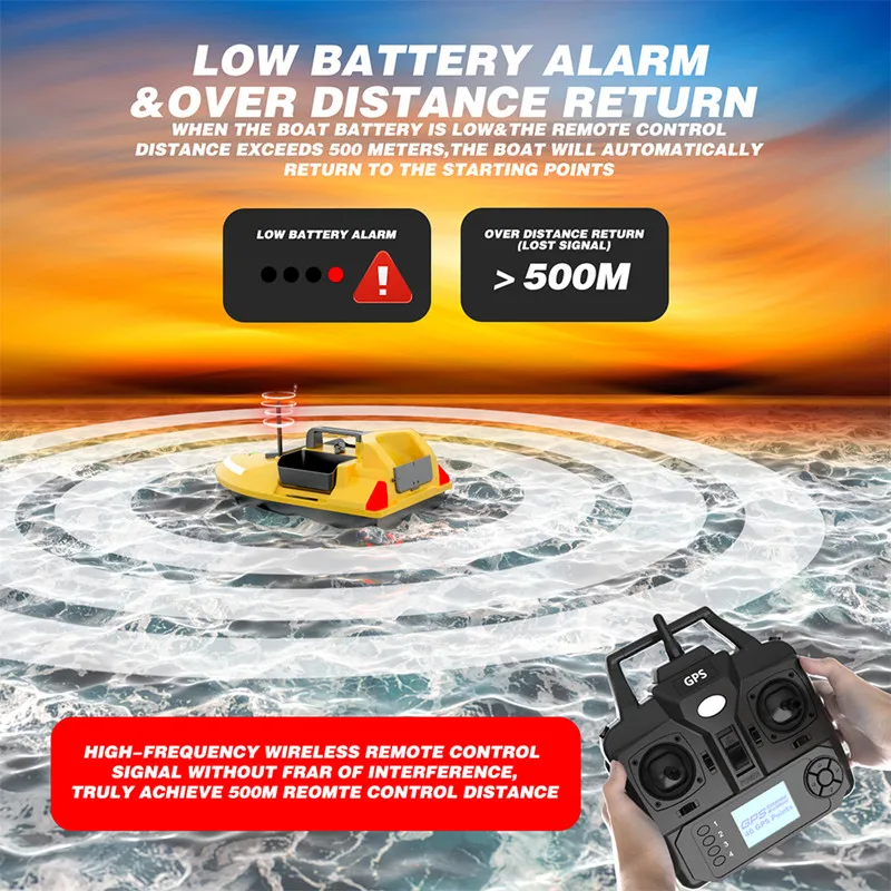 500M GPS Positioning Large High Speed Remote Control Bait Boat 40GPS 2KG LCD Display Screen Independent 3Hopper RC Fishing Boat