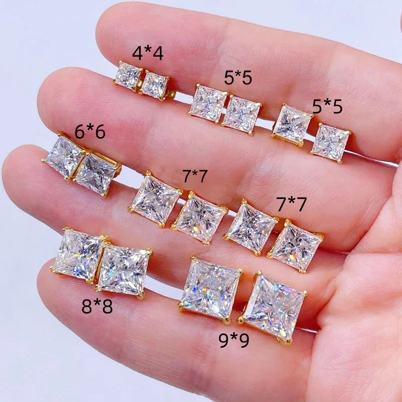 2024 Ins Top Sell Stud Earrings Simple Fashion Jewelry 925 Sterling Silver Fill Princess Cut White 5A Cubic Zircon Party Women Wedding Earring Gift