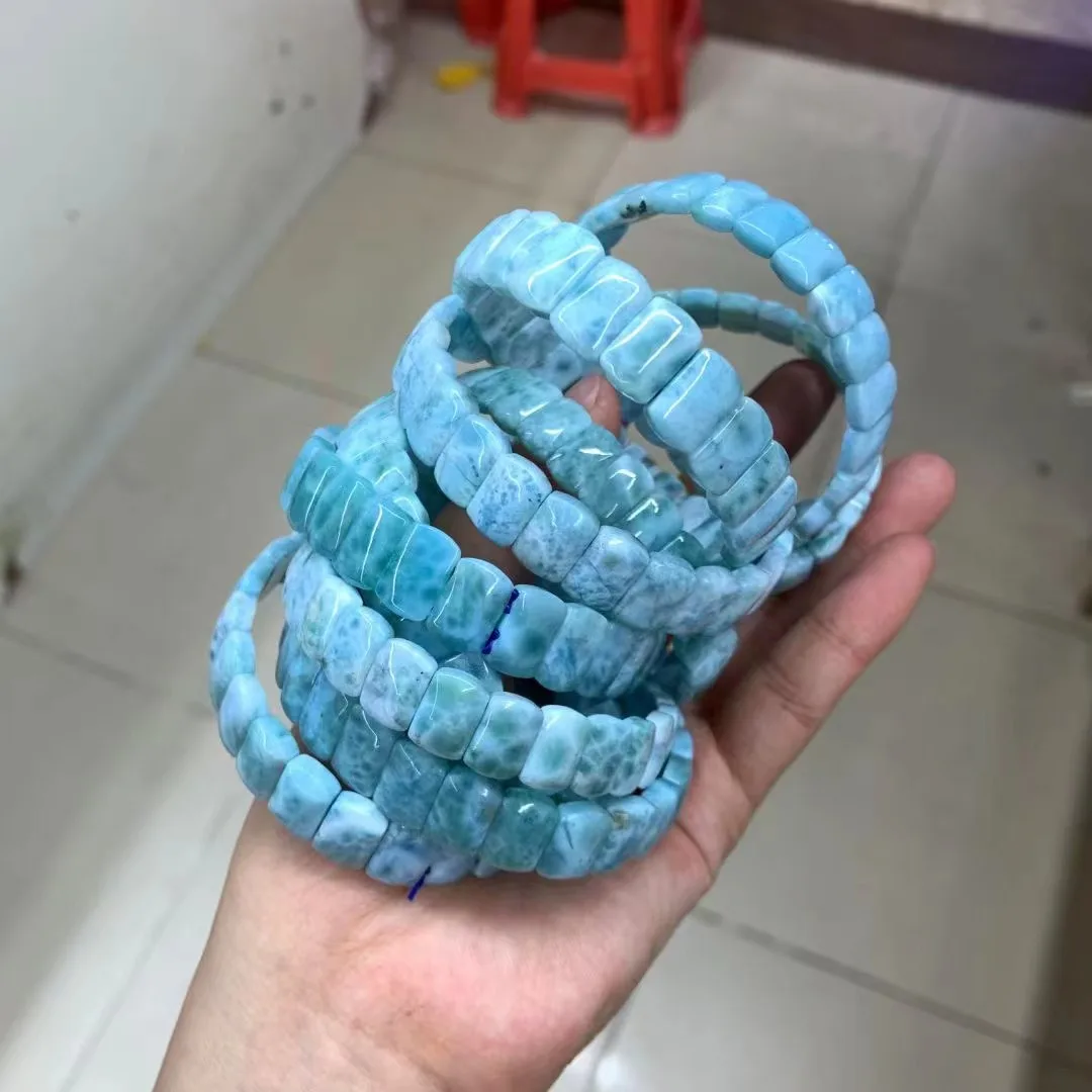 Natural Larimar/Copper Pectolite Beads Bracelet Dominicana Genuine Larimar Gemstone Bangle for Woman for Charms Gift Wholesale