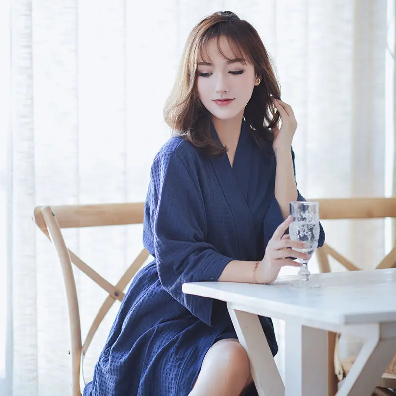 Night Wears Nightgowns Female Kimono Sleepwear Casual Peignoir Femme 2025 New Spring Autumn Bathrobe Women new Loose Waffle Morning Robe