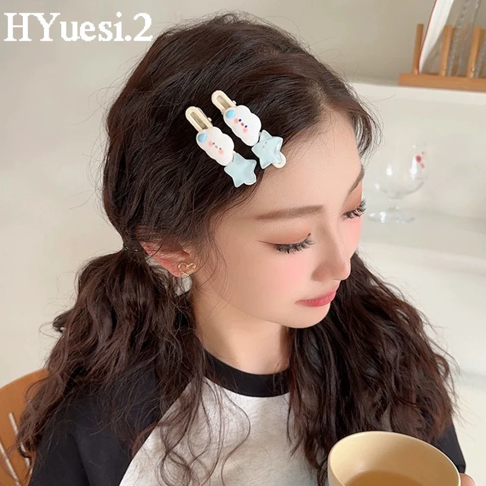White Cloud Series Girls Sweet Hairpin Hair Ties Summer Mini Blue Star Hair Claws Cute BB Side Bangs Snap Hair Clips Barrettes