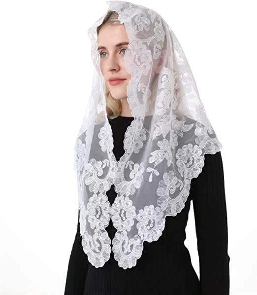 new Triangular Embroidery Lace Veil 2025 Women Head Covering Muslin Veil Lace Mantilla