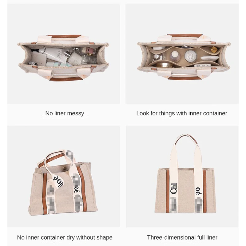 Purse Organizer Insert Bag Storage Felt Makeup Linner Bag With Zipper Women's Luxury Handbag Cosmetic Tote Shaper For Woody Tote