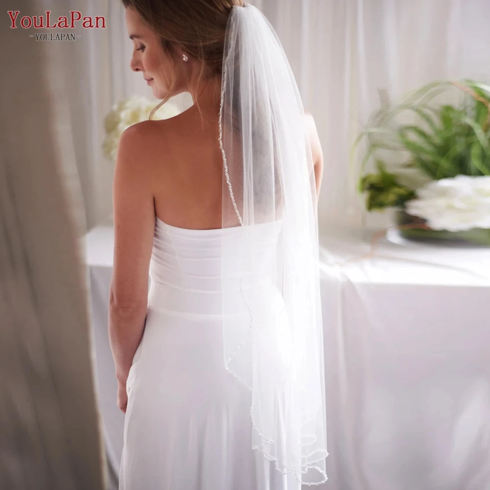 TOPQUEEN new V175 Crystal Edge Wedding 2025 Veils for Bride Bridal Veils with Rhinestones Cathedral 2023 1 Tier Wedding Hair Accessories