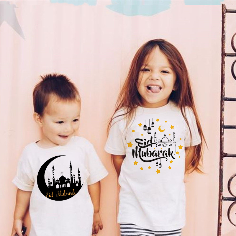 Happy Eid Mubarak Summer T-shirt Children's Clothing Eid Girls Boys Tops Ramadan Short Sleeve T-shirt new Kids 2025 Eid Outfit Clothes