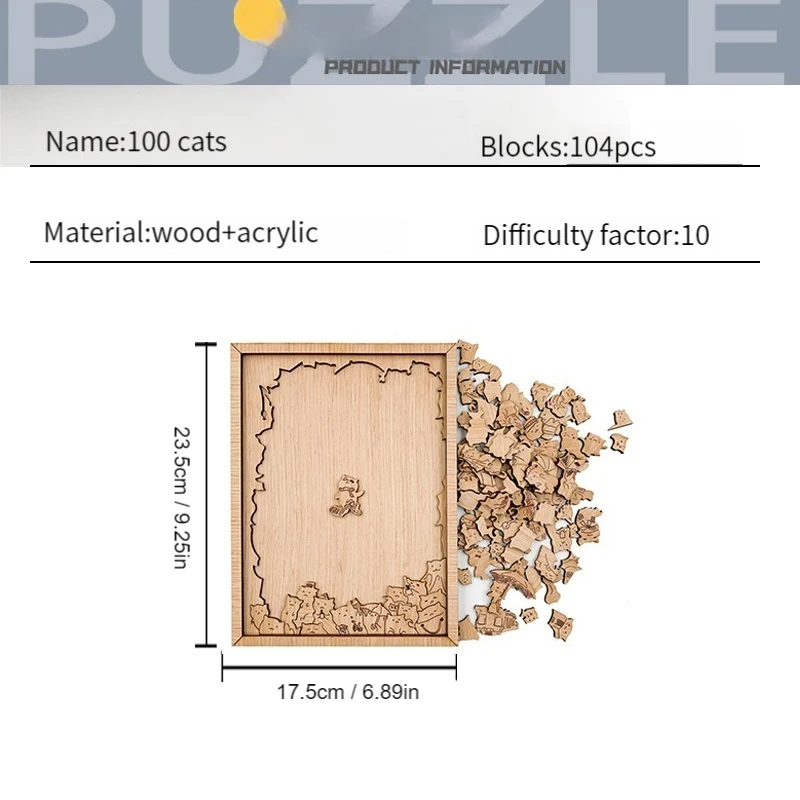 YESTARY 100pcs Cats Wooden Puzzle Kids Toys Impossible Puzzles Teaser Irregular Board Game Educational Toy For Children Present