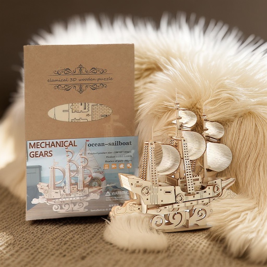Tada 3D Wooden Puzzle Toys Ocean Sailboat Ship Assembly Gift For Children Adult Mechanical Creative 3D Model Building Block Kits