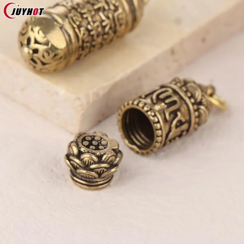 Brass Buddha GuanYin Sutra Cylinder Pendant Keychain Hanging Necklace 2025 Jewelry new Pill Box Medicine Case Container Bottle Keychains