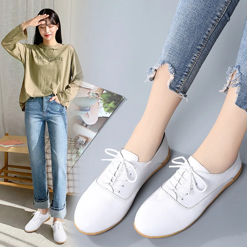 Women Hollow 2025 Out Oxford Shoes Girls Ballerina Trainers Soft Sole Flats Genuine Leather Moccasins Lace Up Loafers new Summer Sandals